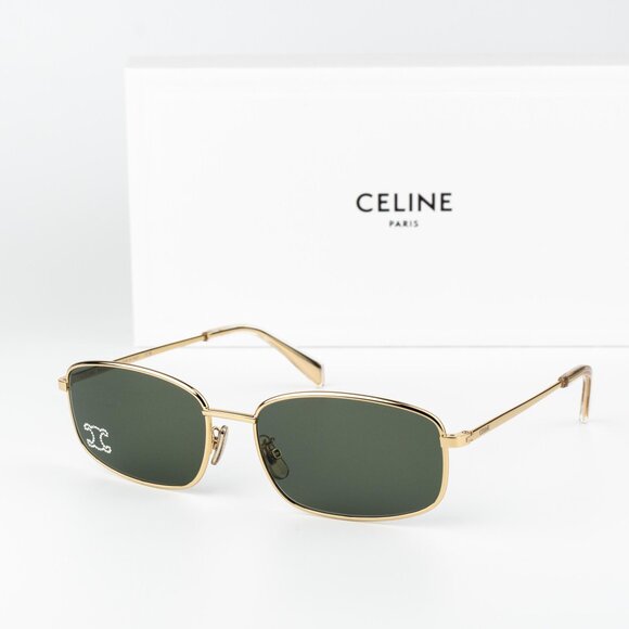 Celine RHINESTONE TRIOMPHE Men Sunglasses Gold Green Rectangle CL40285U 30N - Picture 2 of 14